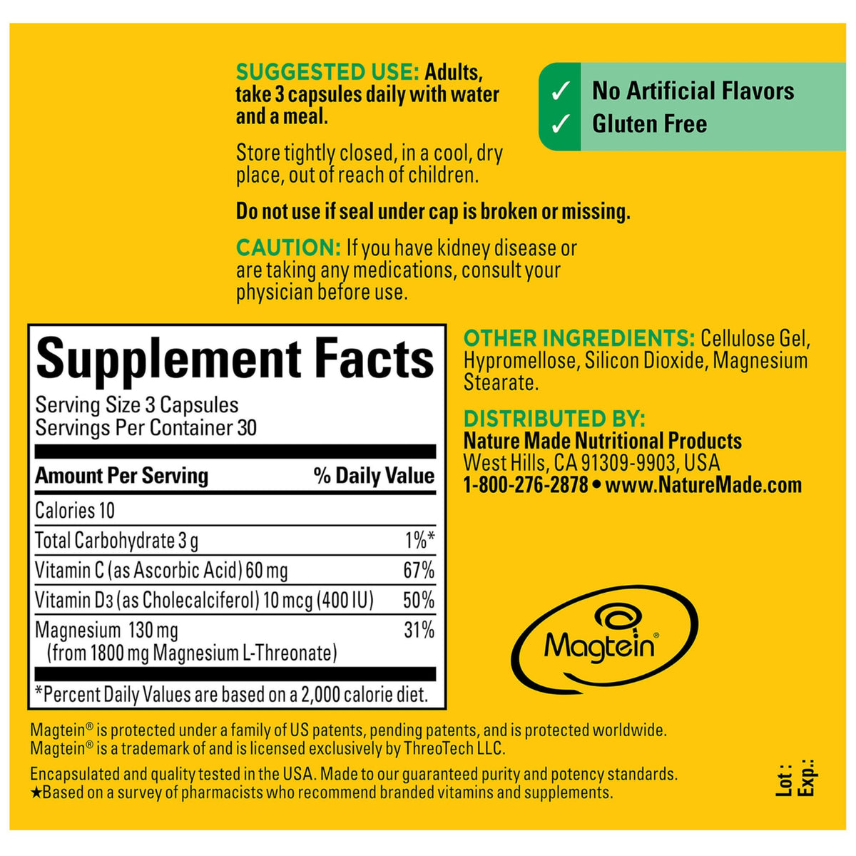 Magnesium L-Threonate with Vitamin C & Vitamin D3, 90 Capsules K616726
