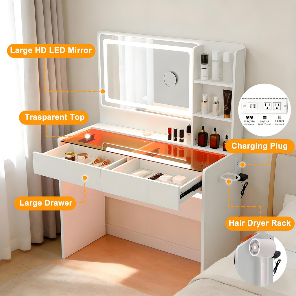 White Makeup Vanity Desk with LED Mirror K718030