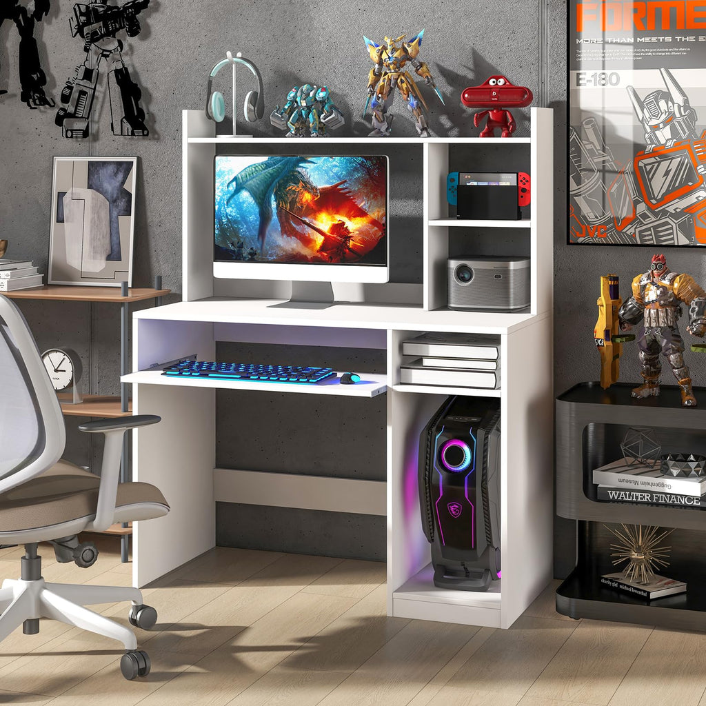 White Computer Desk with Hutch K869398