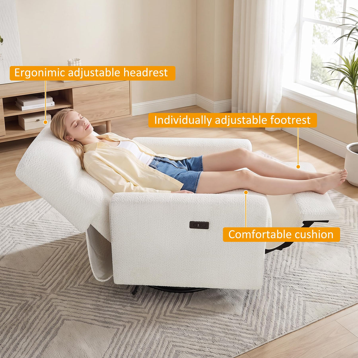 White Power Rocking Recliner Chair O855584