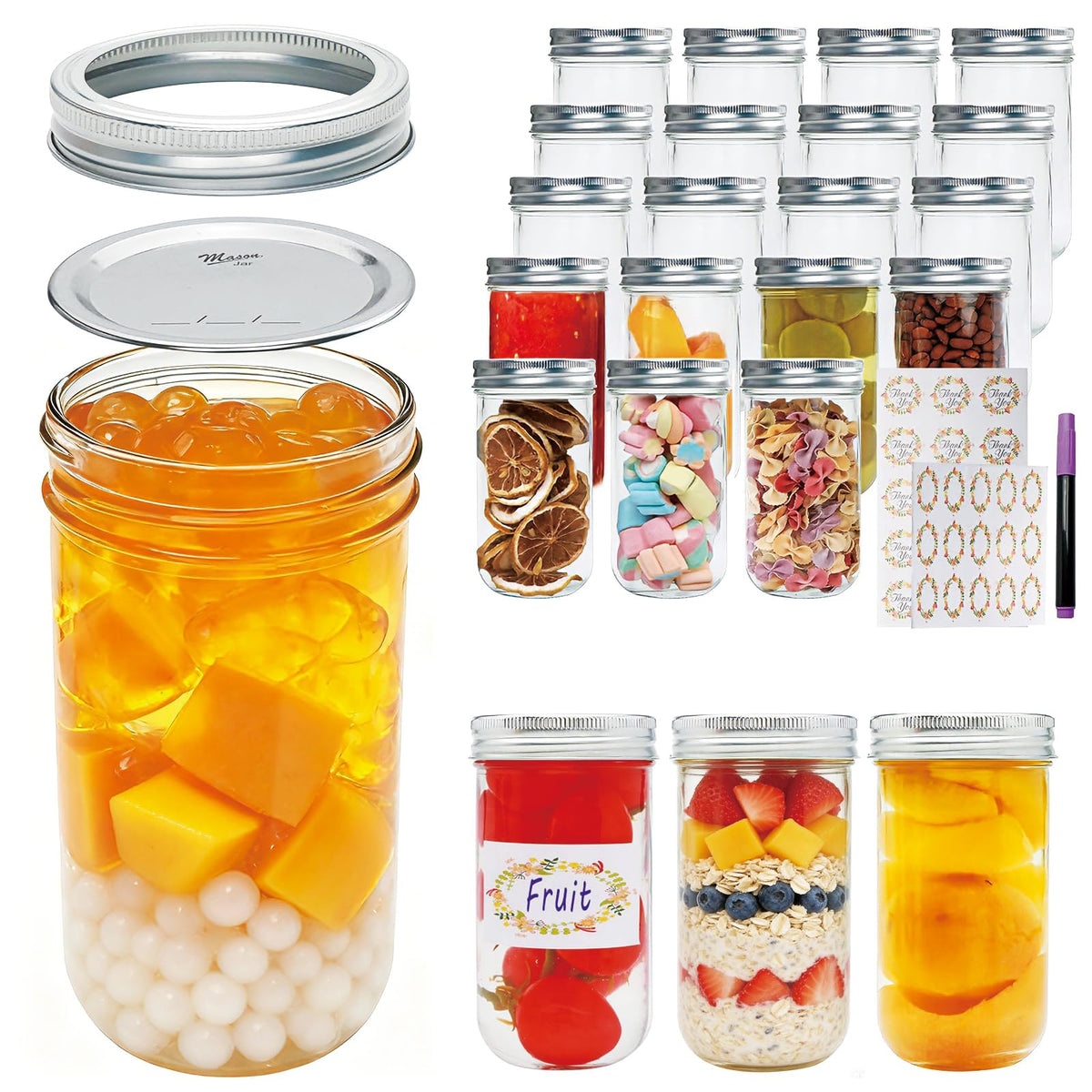 24 Pack 12 oz Mason Jars with Lids C95734