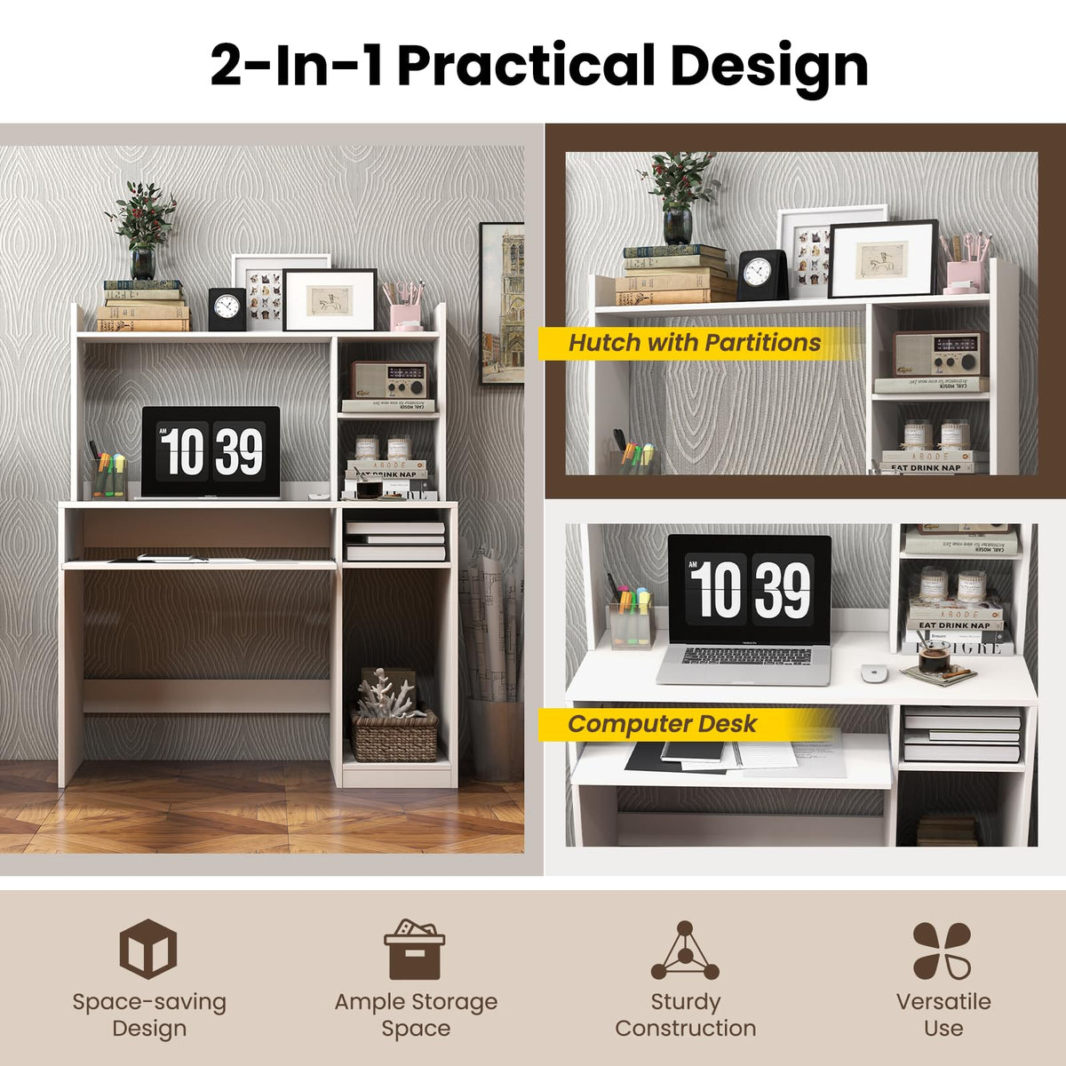 White Computer Desk with Hutch K869398