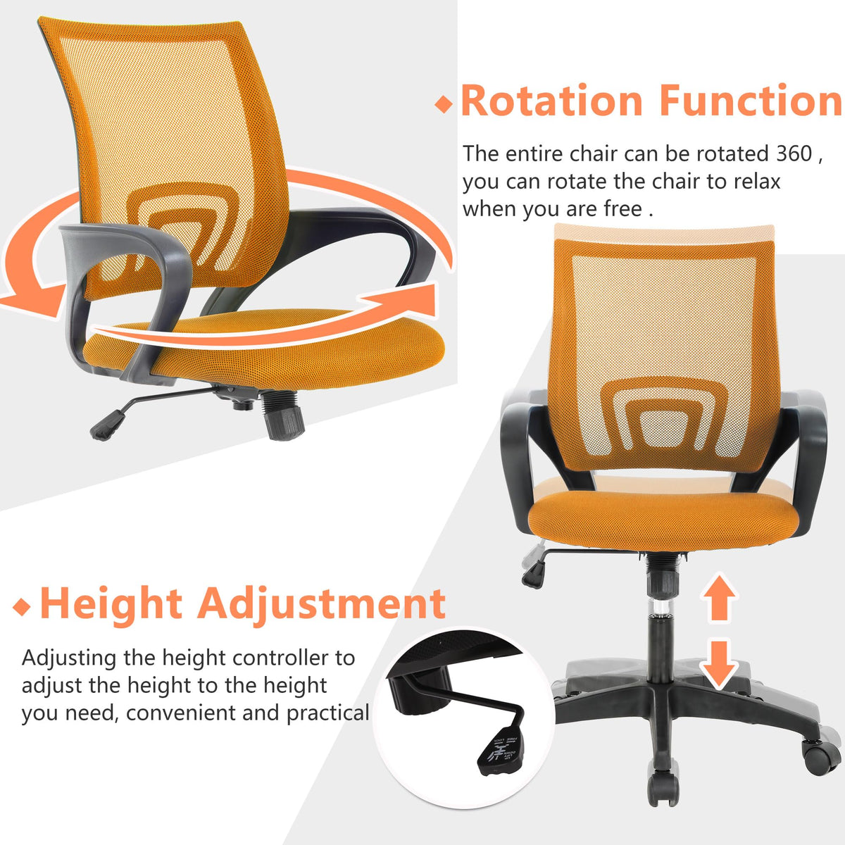 Orange Mesh Ergonomic Office Chair with Lumbar Support B328