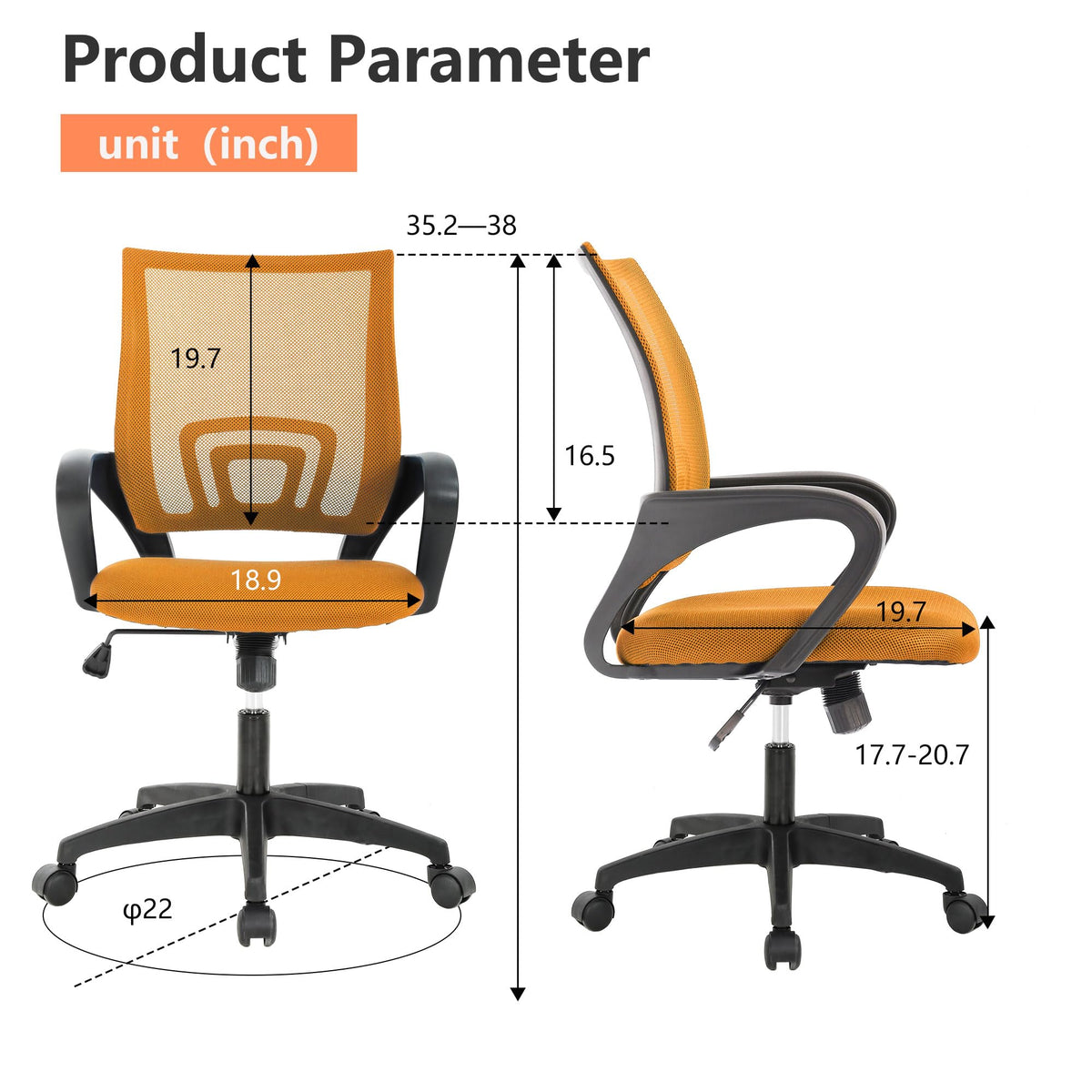 Orange Mesh Ergonomic Office Chair with Lumbar Support B328