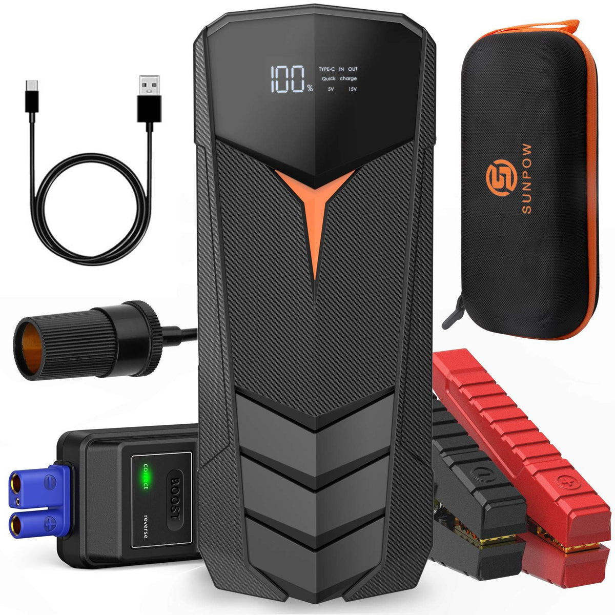 2000A Peak 20000mAh 12V Lithium Jump Starter Battery Pack with LCD Screen and LED Light F94401