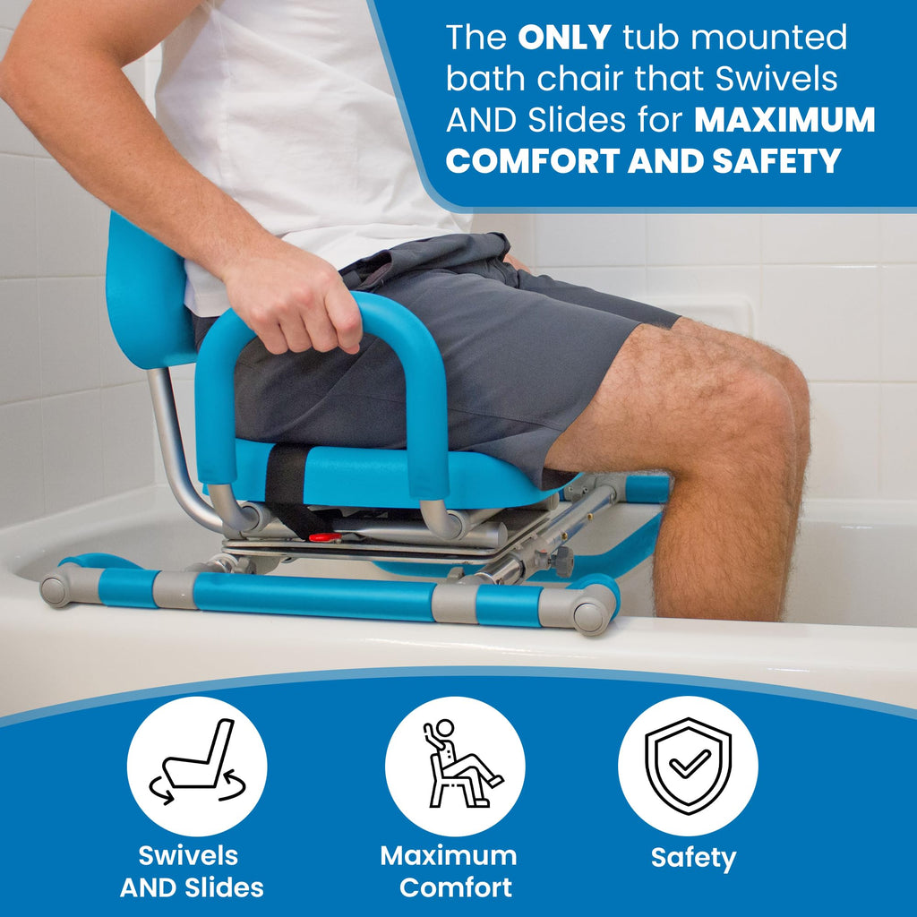 Blue Padded Sliding Shower Chair with Armrests Q791