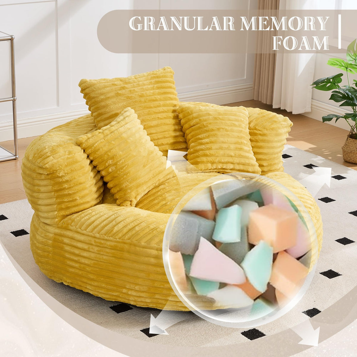 Oversized Corduroy Bean Bag Chair with 3 Pillows M3157