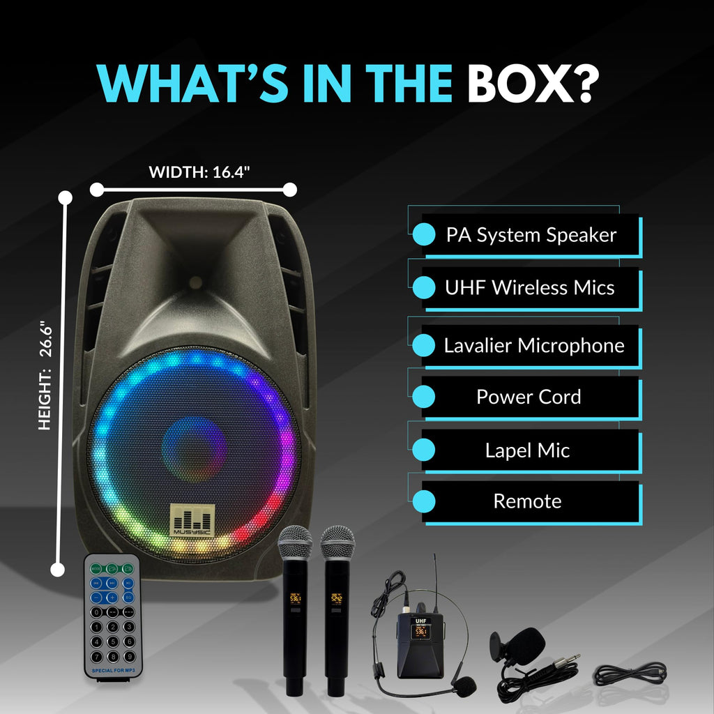 15" 2000W Portable PA Speaker System with Wireless Microphones L96958