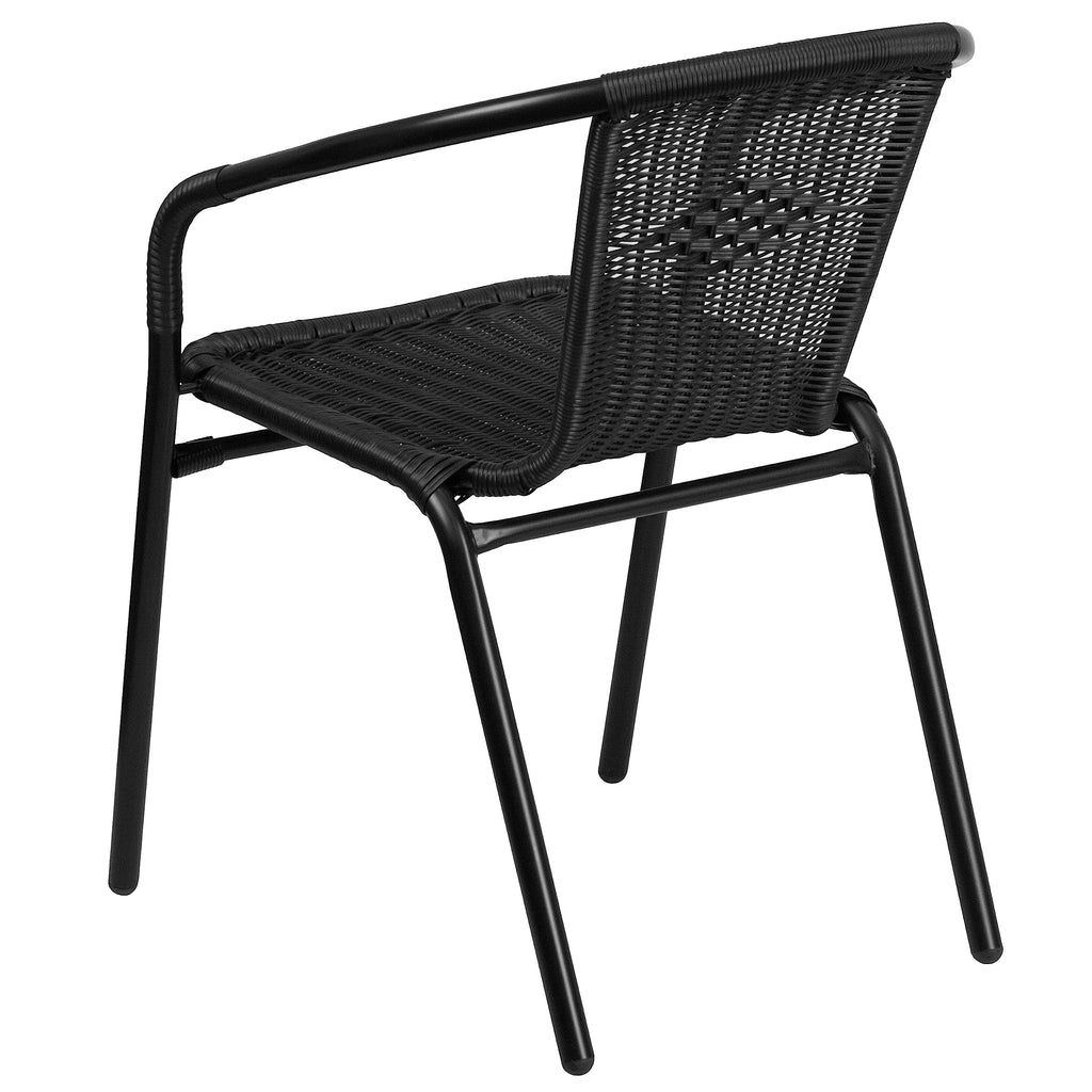 Black Rattan Stackable Dining Chairs Set of 4 P1496