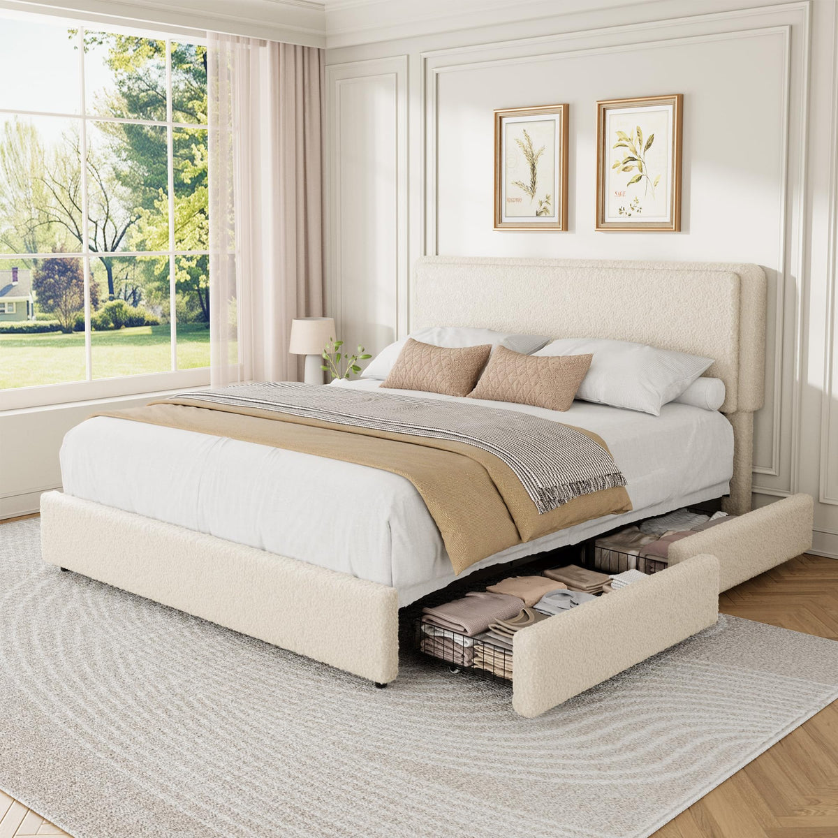 Queen Size Bed Frame with 2 Storage Drawer F69320