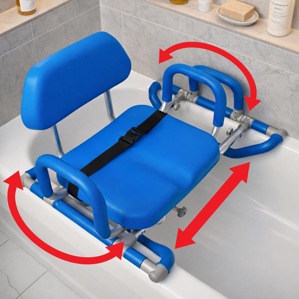 Blue Padded Sliding Shower Chair with Armrests Q791