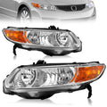 Headlight Assembly for 2006-2011 Honda Civic 2-Door Chrome Housing Amber Reflector K712