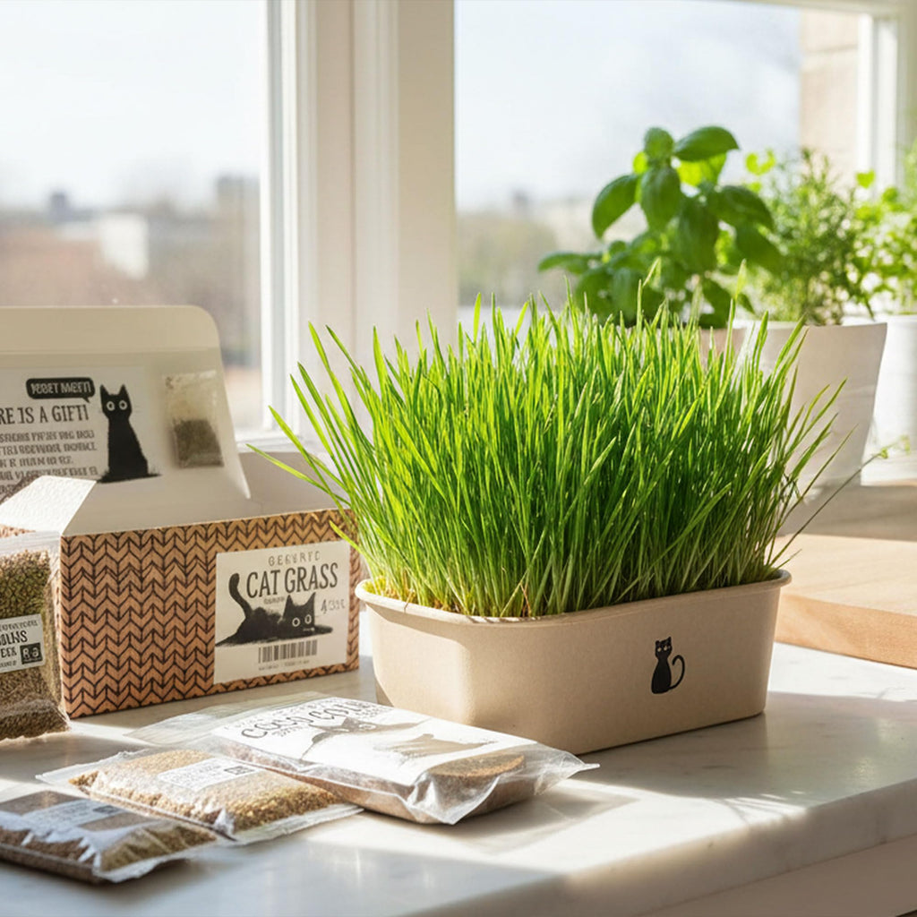 4-Batch Indoor Cat Grass Grow Kit with Containers, Soil Disks & Seeds Z6431