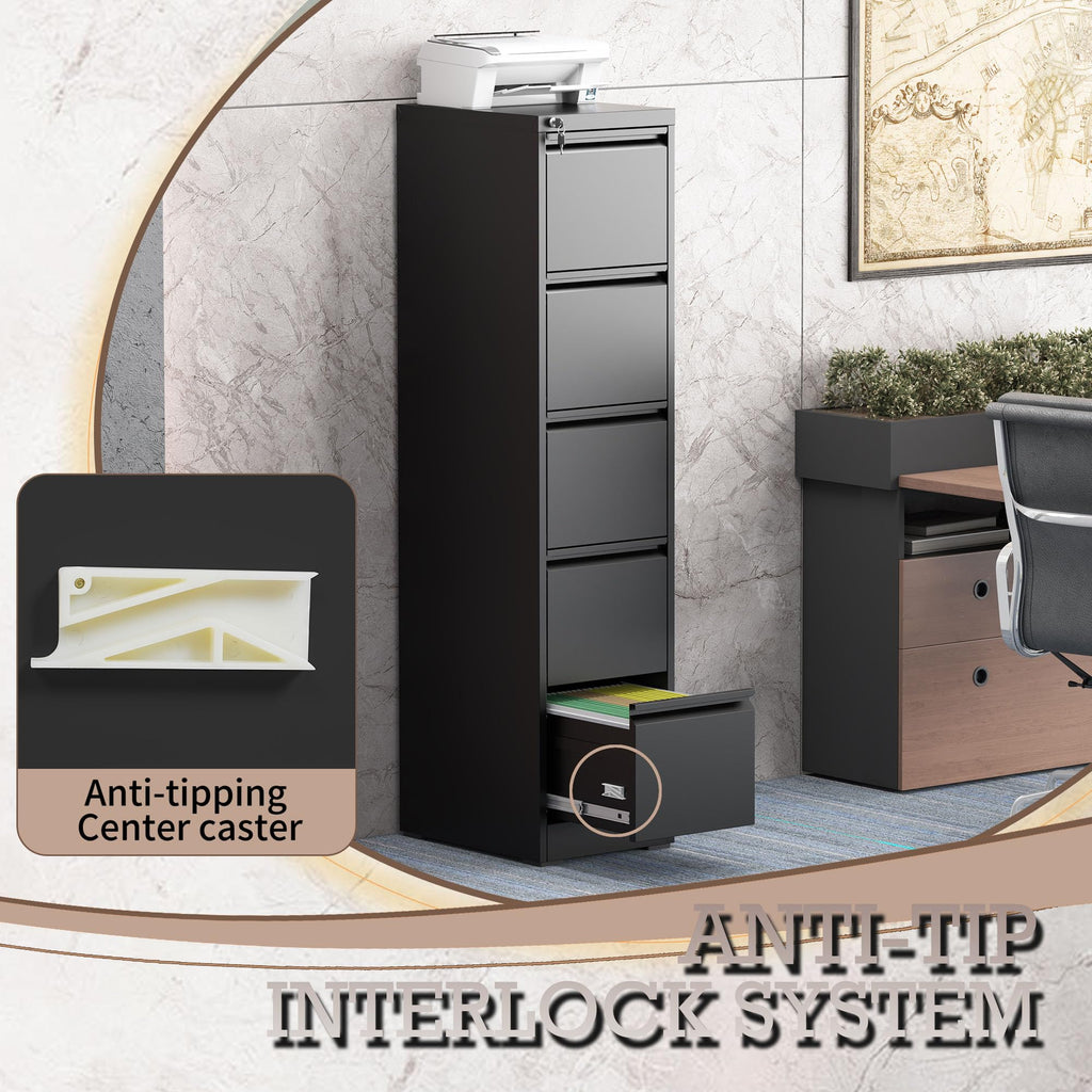 5 Drawer Black Filing Cabinet with Lock V998908