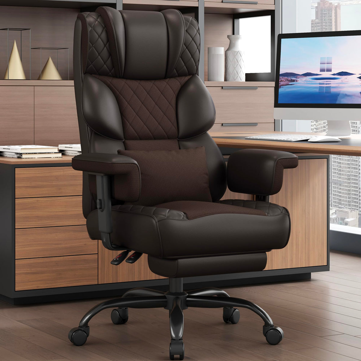 Brown Ergonomic High Back Office Chair with Footrest S933