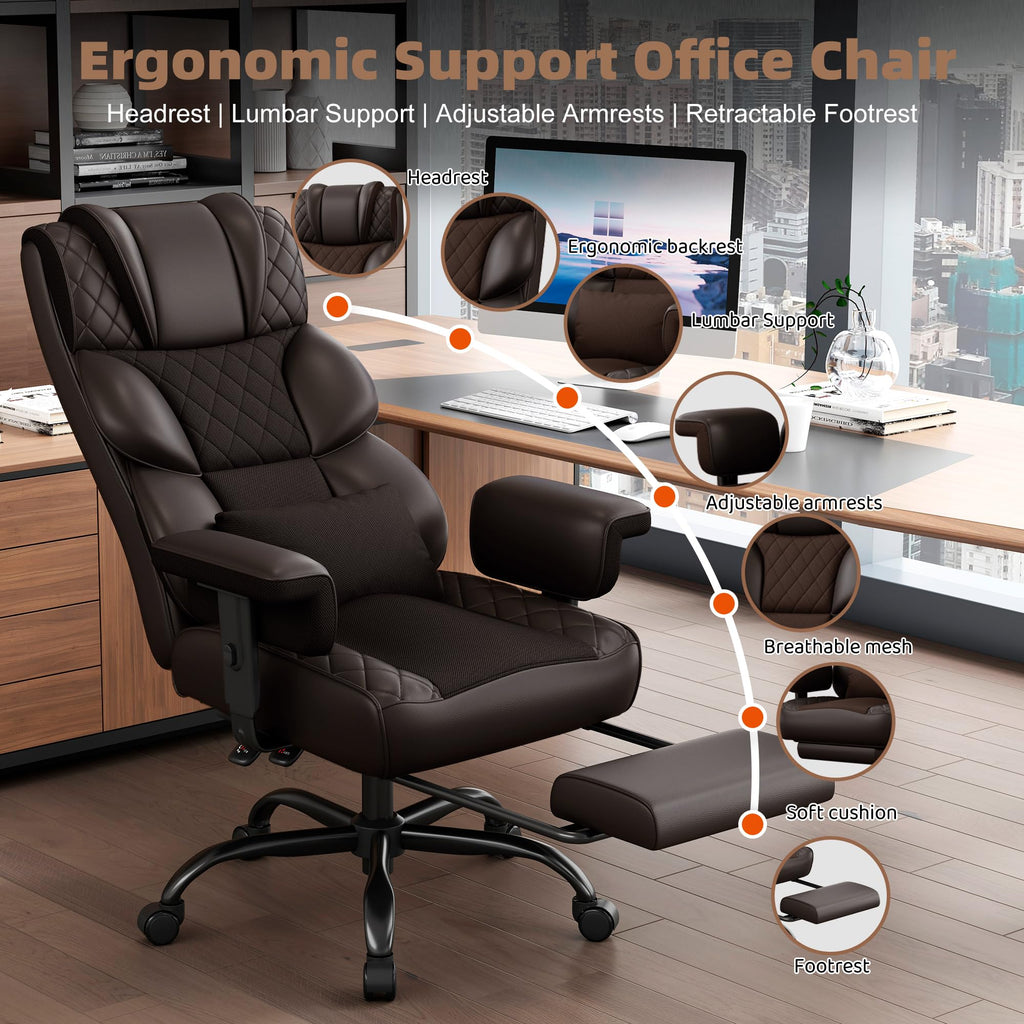 Brown Ergonomic High Back Office Chair with Footrest S933
