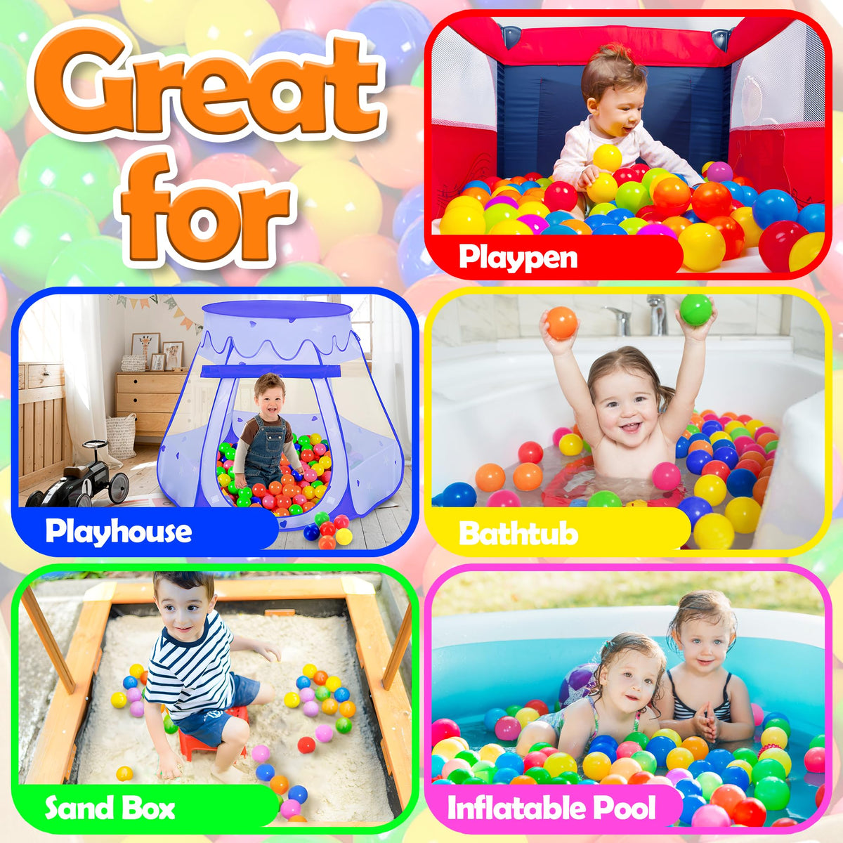 200 Assorted Colors Plastic Ball Pit Balls J787