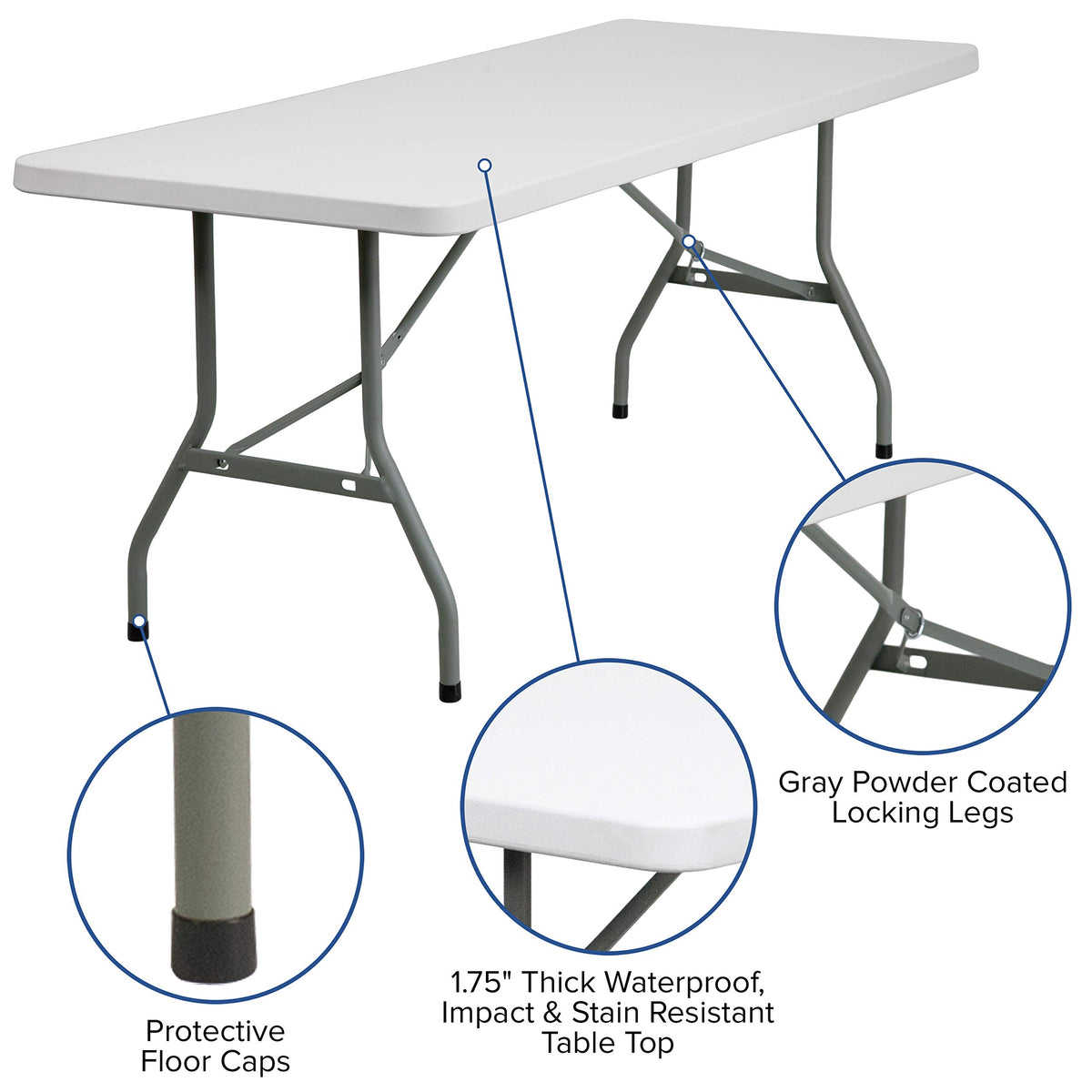 6-Foot Granite White Plastic Folding Table U721