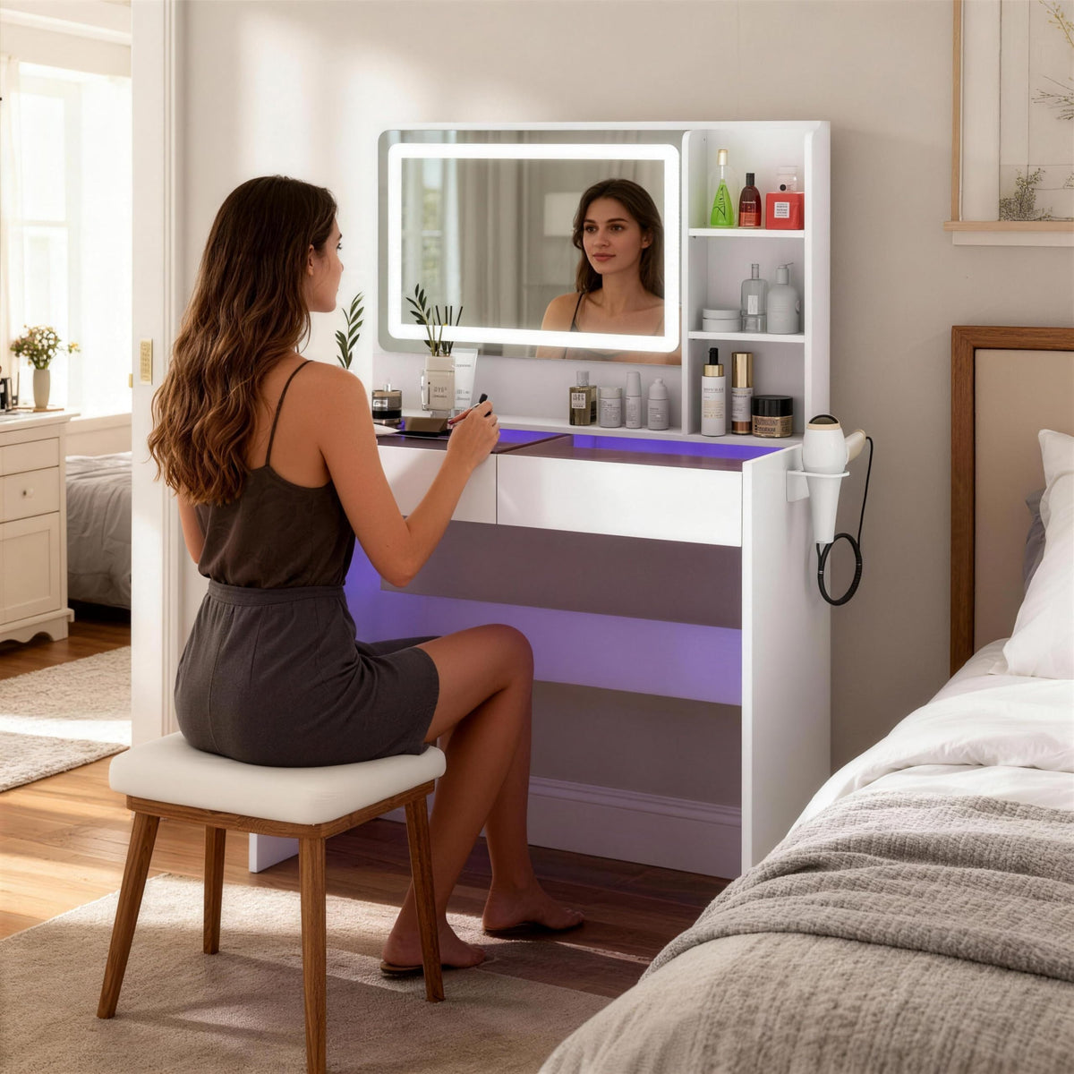 White Makeup Vanity Desk with LED Mirror K718030