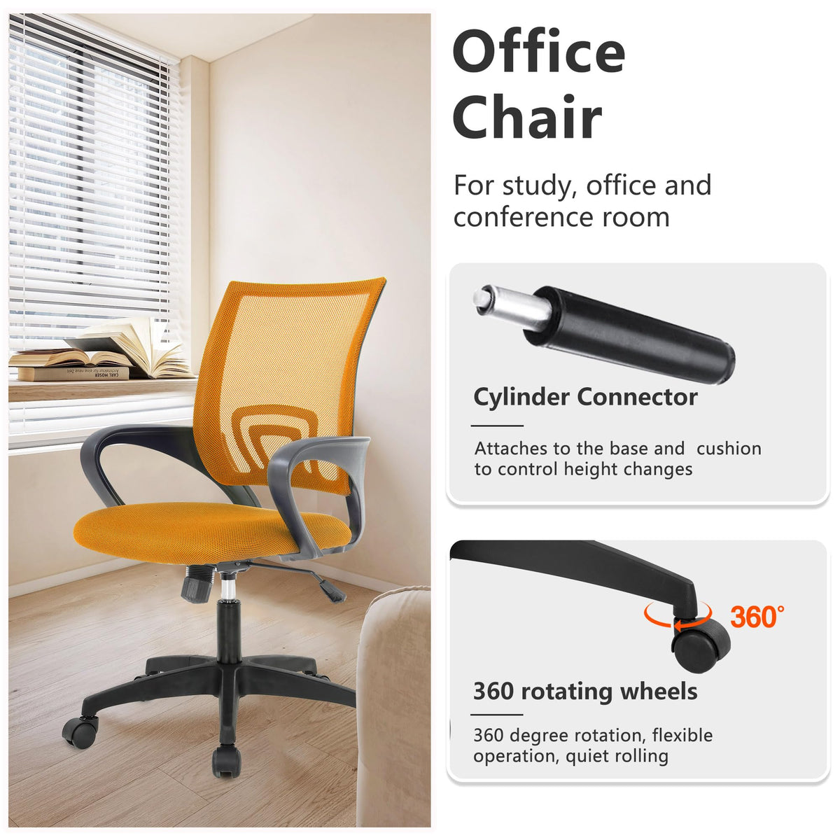Orange Mesh Ergonomic Office Chair with Lumbar Support B328