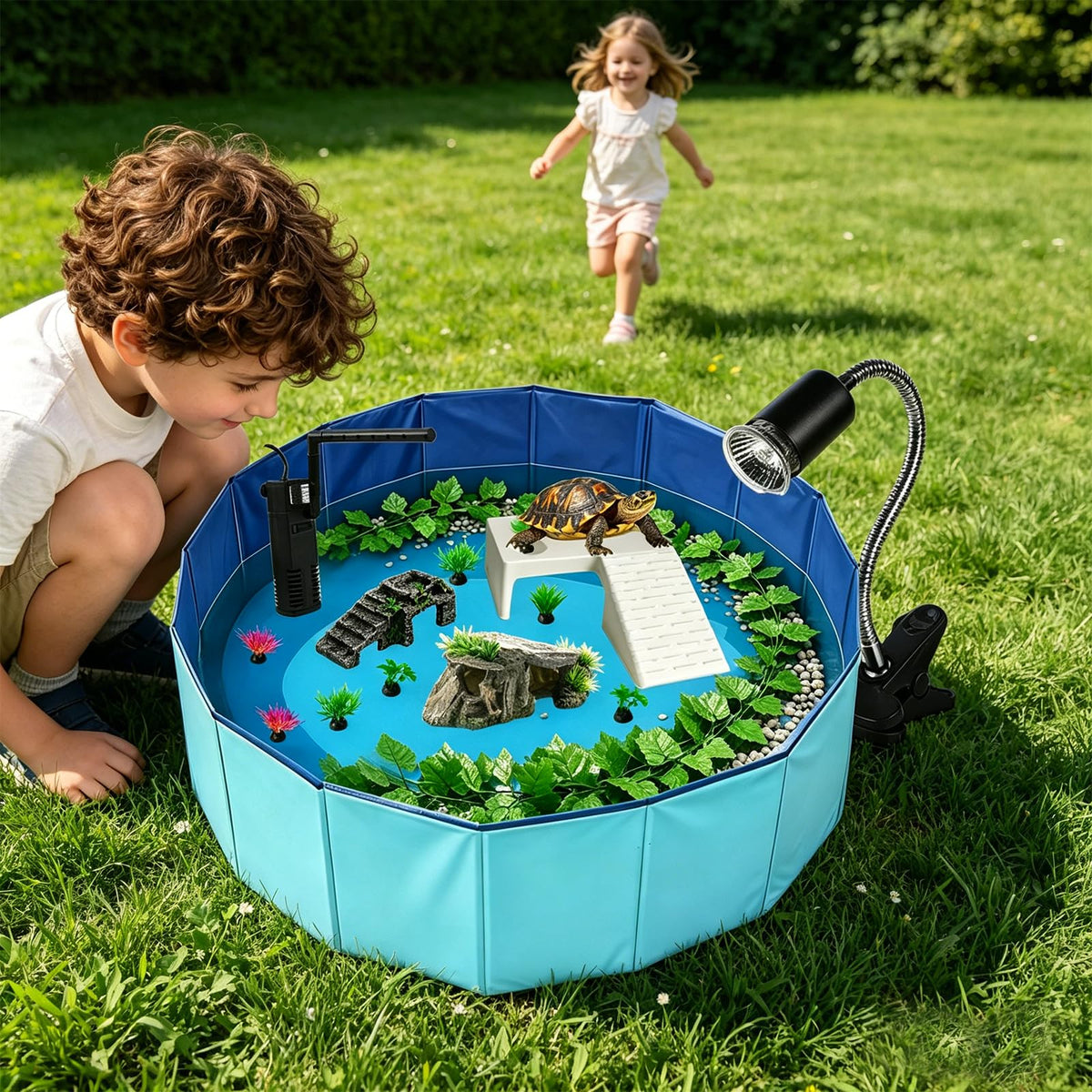 22.8 inch Turtle Tank Habitat Kit with Basking Platform M1861