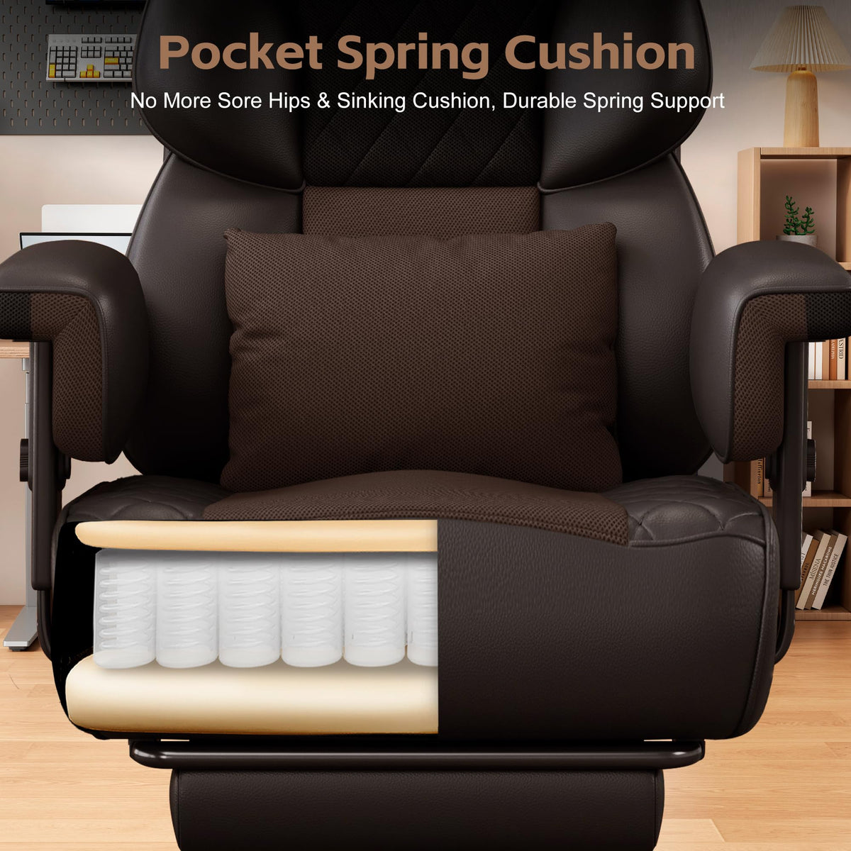 Brown Ergonomic High Back Office Chair with Footrest S933