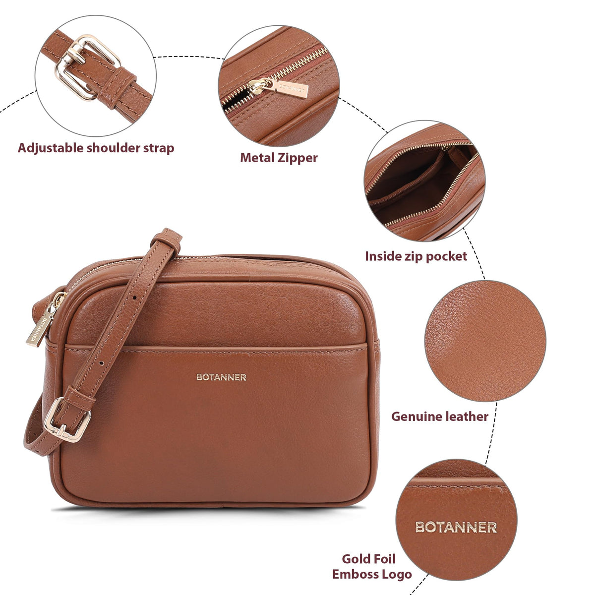 Genuine Leather Crossbody Bag with Adjustable Strap Y16505