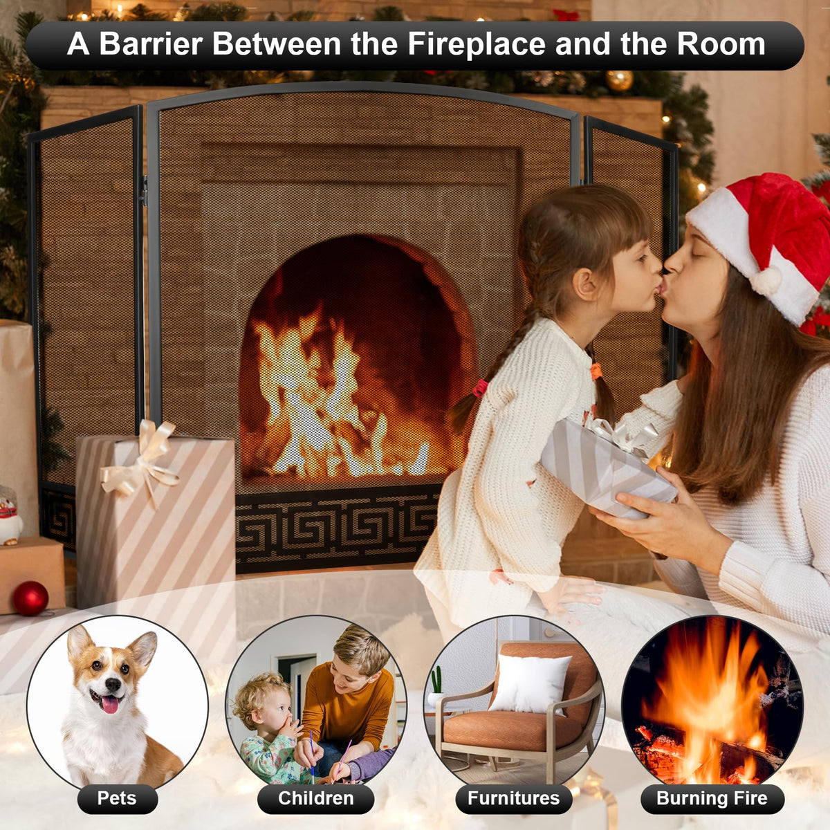 Arched 3 Panel Folding Fireplace Screen V754932