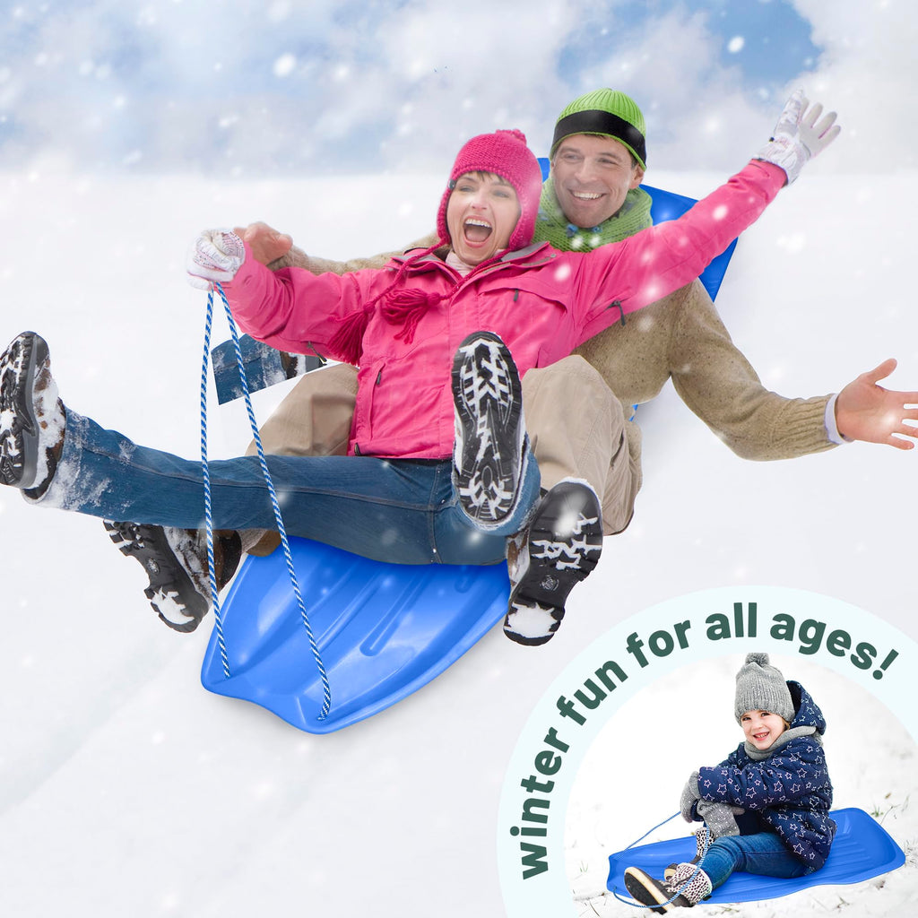 Kids Plastic Snow Sled with Pull Rope and Handles, Blue X315835
