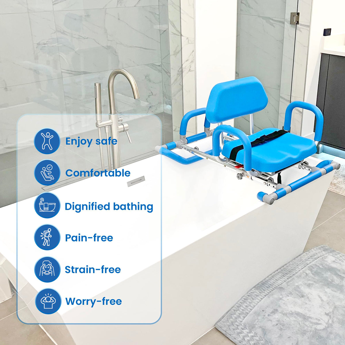 Blue Padded Sliding Shower Chair with Armrests Q791