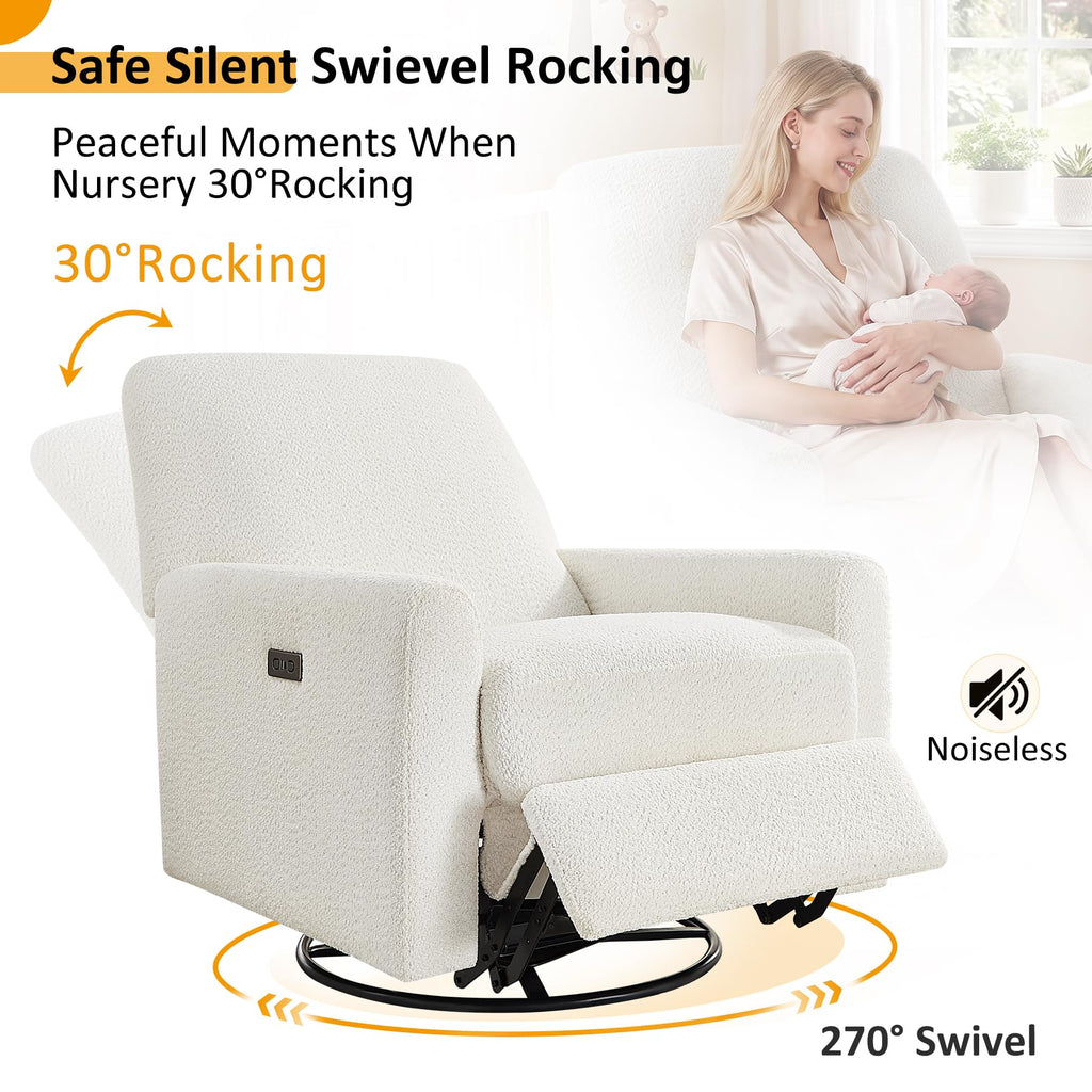 White Power Rocking Recliner Chair O855584