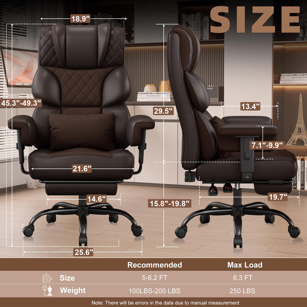 Brown Ergonomic High Back Office Chair with Footrest S933