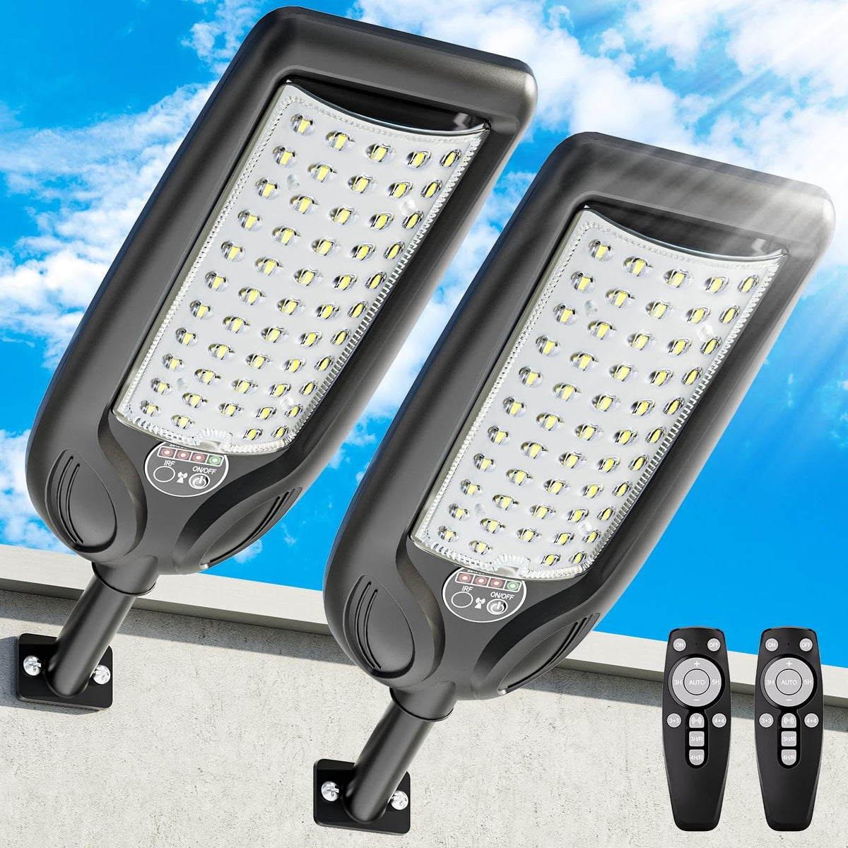 Solar Street Lights Outdoor with Remote Control, Motion Sensor, 6500K Dusk to Dawn, Waterproof Security Light J6156