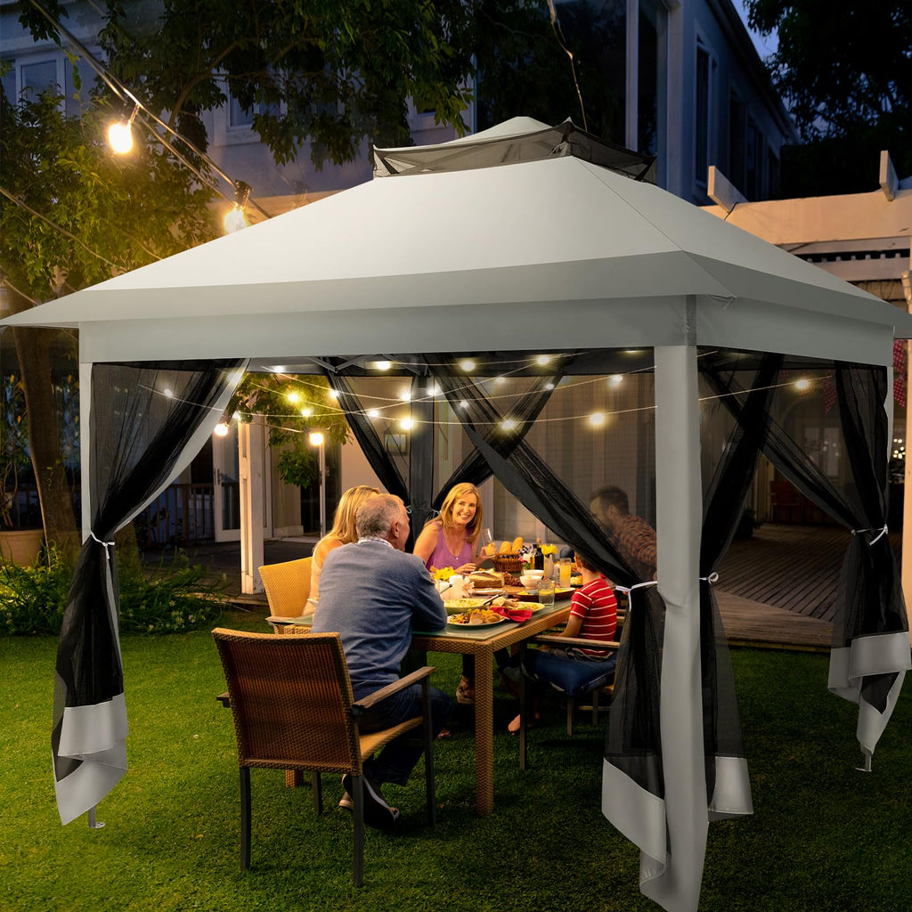12x12 Pop Up Waterproof Outdoor Canopy with Mosquito Nettings and Carry Bag S317