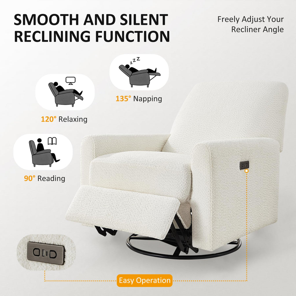 White Power Rocking Recliner Chair O855584