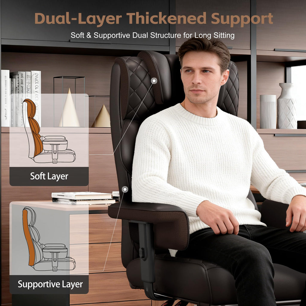 Brown Ergonomic High Back Office Chair with Footrest S933