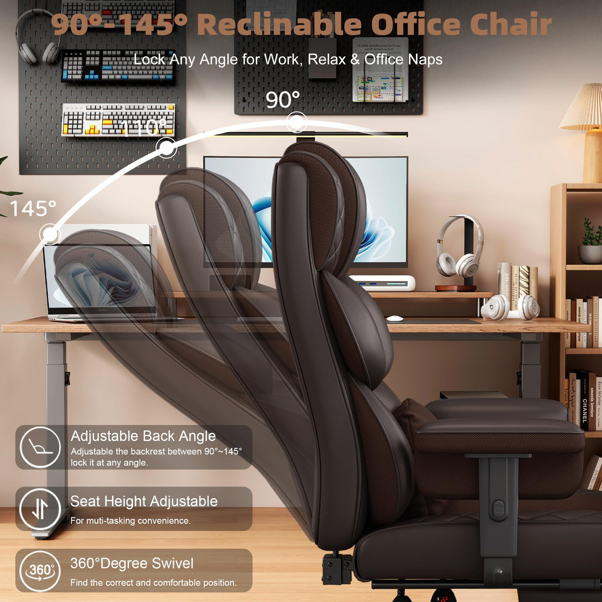 Brown Ergonomic High Back Office Chair with Footrest S933