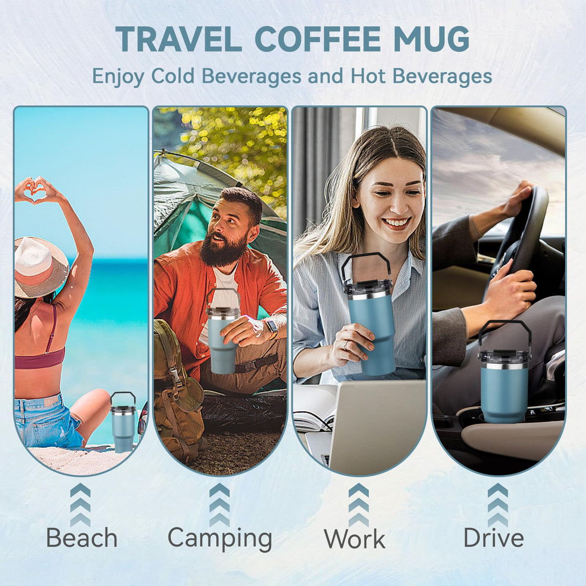 20oz Stainless Steel Insulated Tumbler with Handle and Flip Straw Lid I1723