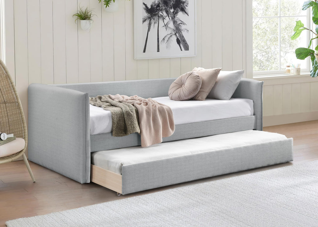 Light Grey Linen Textured Twin Daybed with Trundle W210