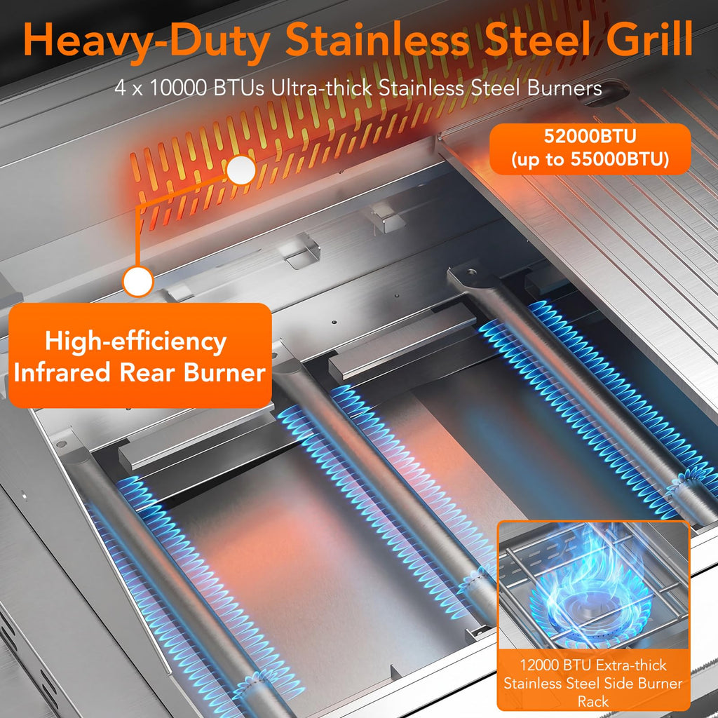 Heavy-duty SUS304 Stainless Steel 6-Burner Propane Gas Grill B8161