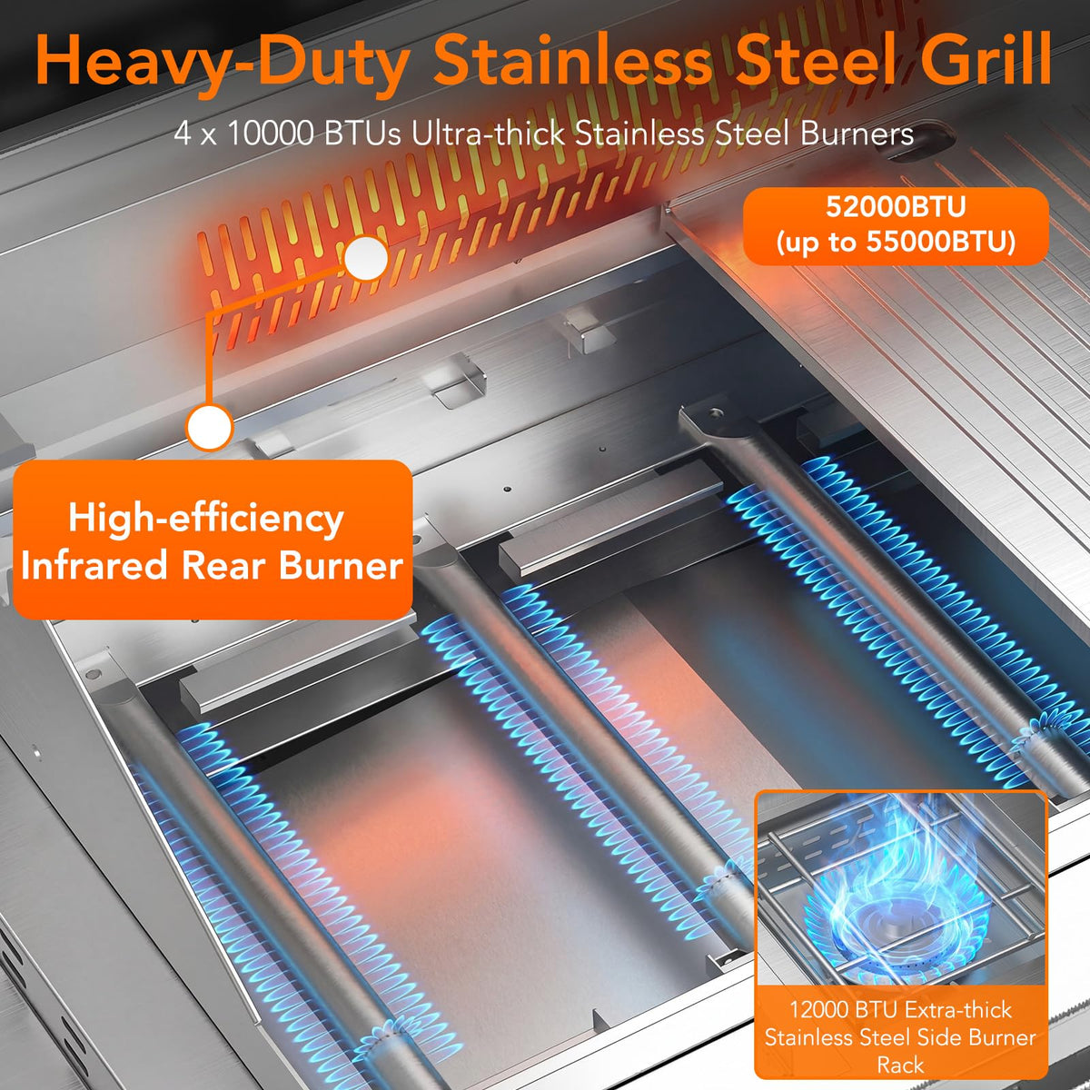Heavy-duty SUS304 Stainless Steel 6-Burner Propane Gas Grill B8161