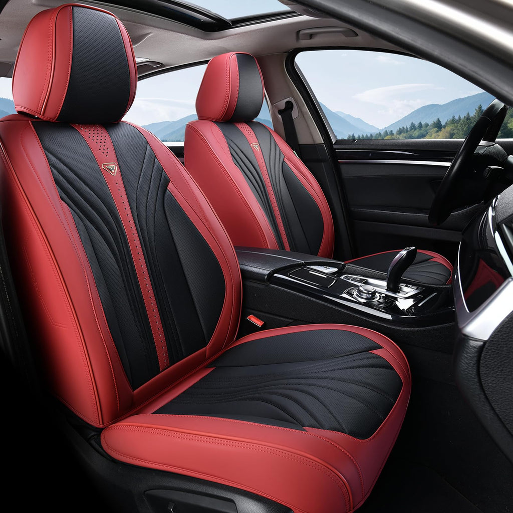 Leather Car Seat Covers Full Set 5 Seats Universal Black Wine Red O2555