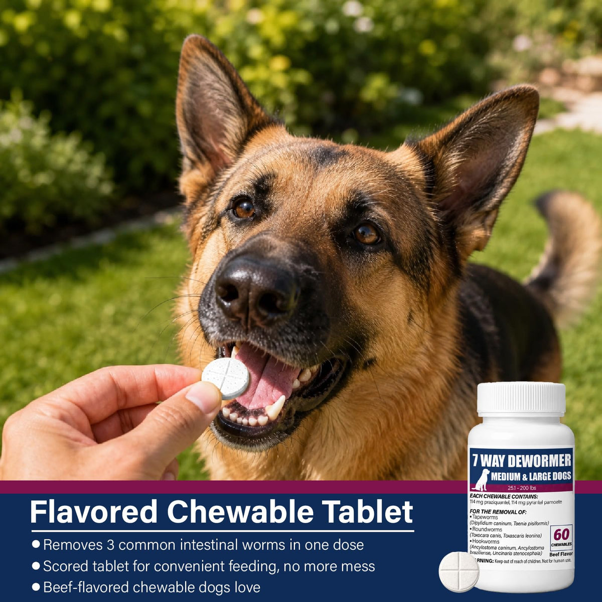7-Way Dewormer for Dogs, 60 Beef Flavored Chewables N2674