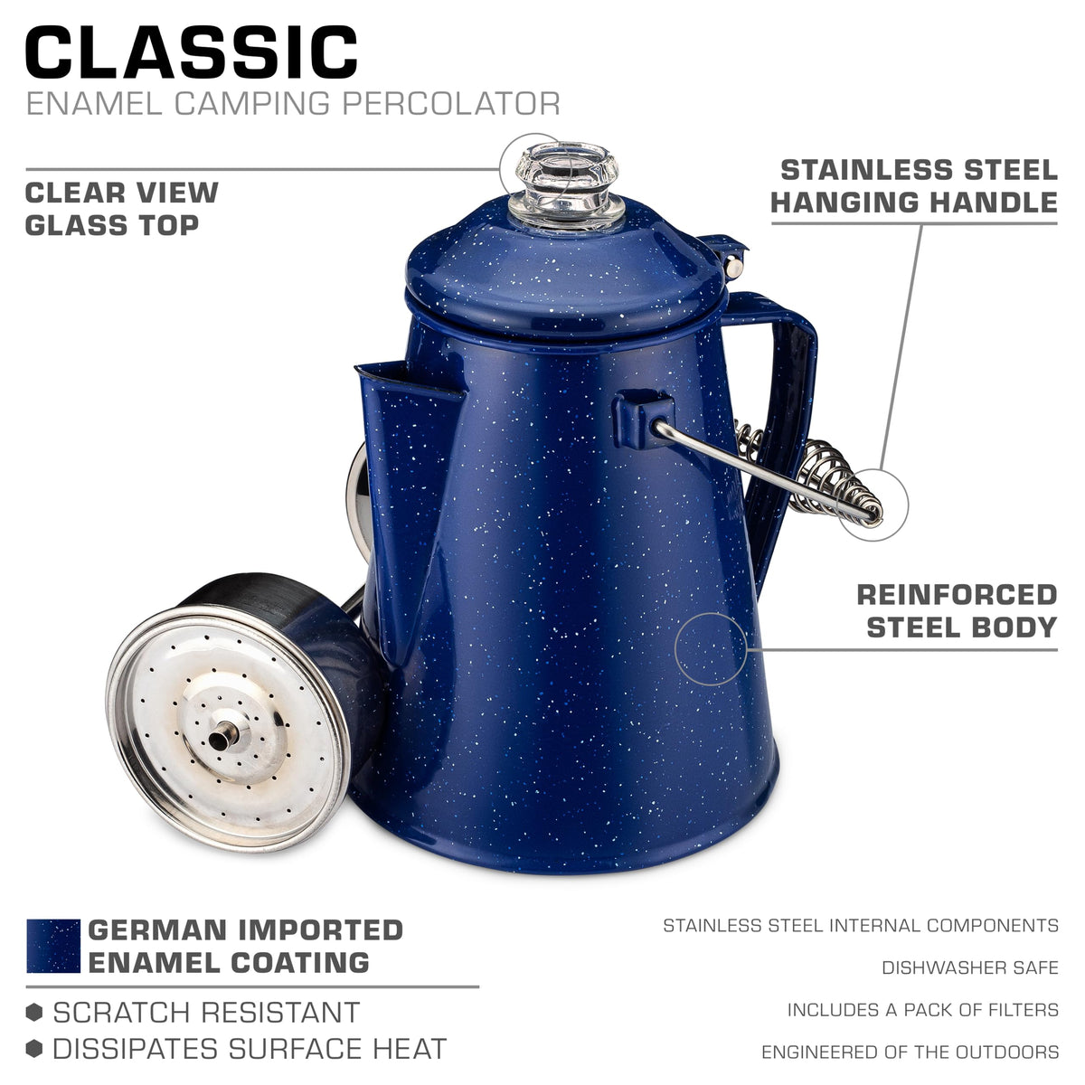 Blue Enamel 12 Cup Percolator Coffee Pot V764