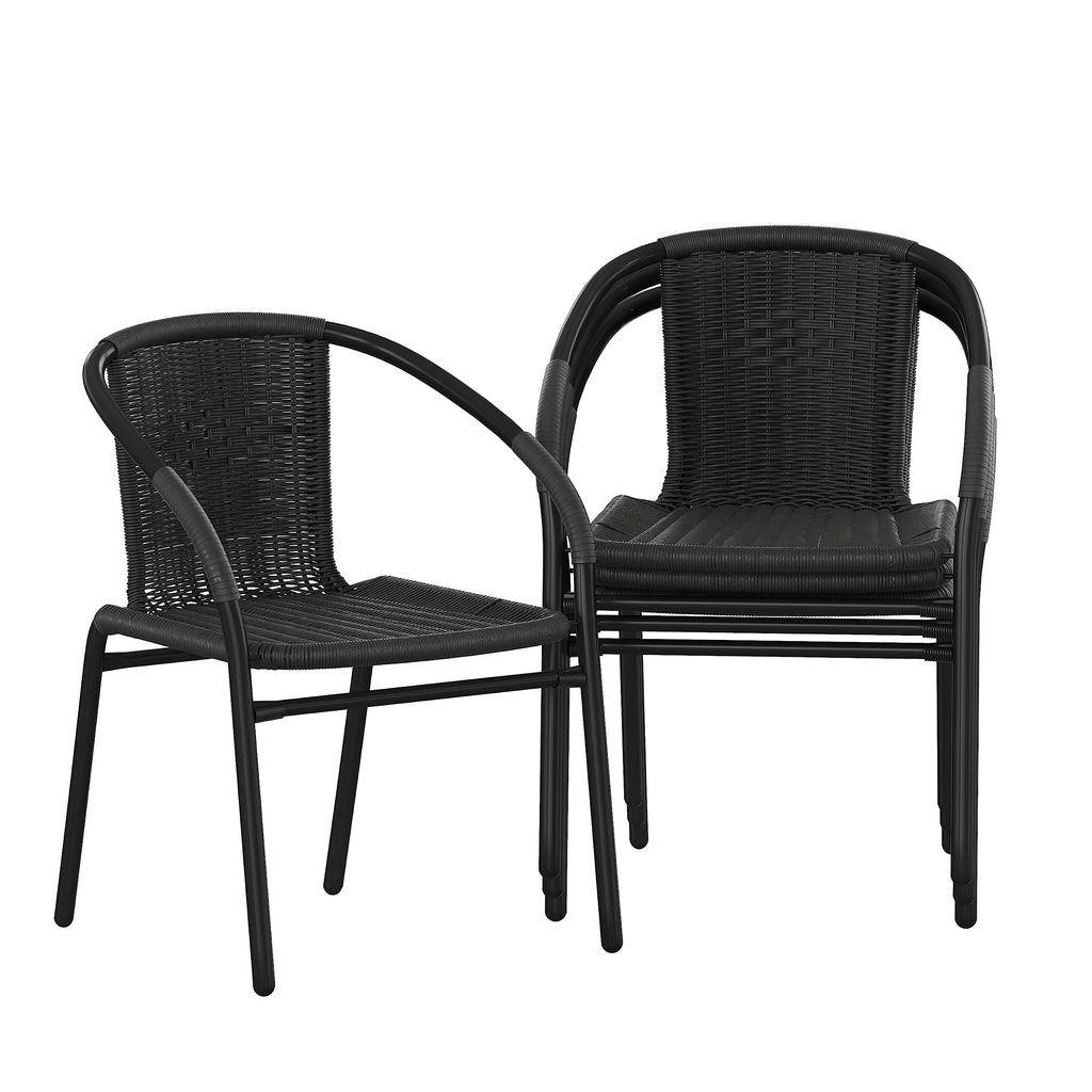 Black Rattan Stackable Dining Chairs Set of 4 P1496