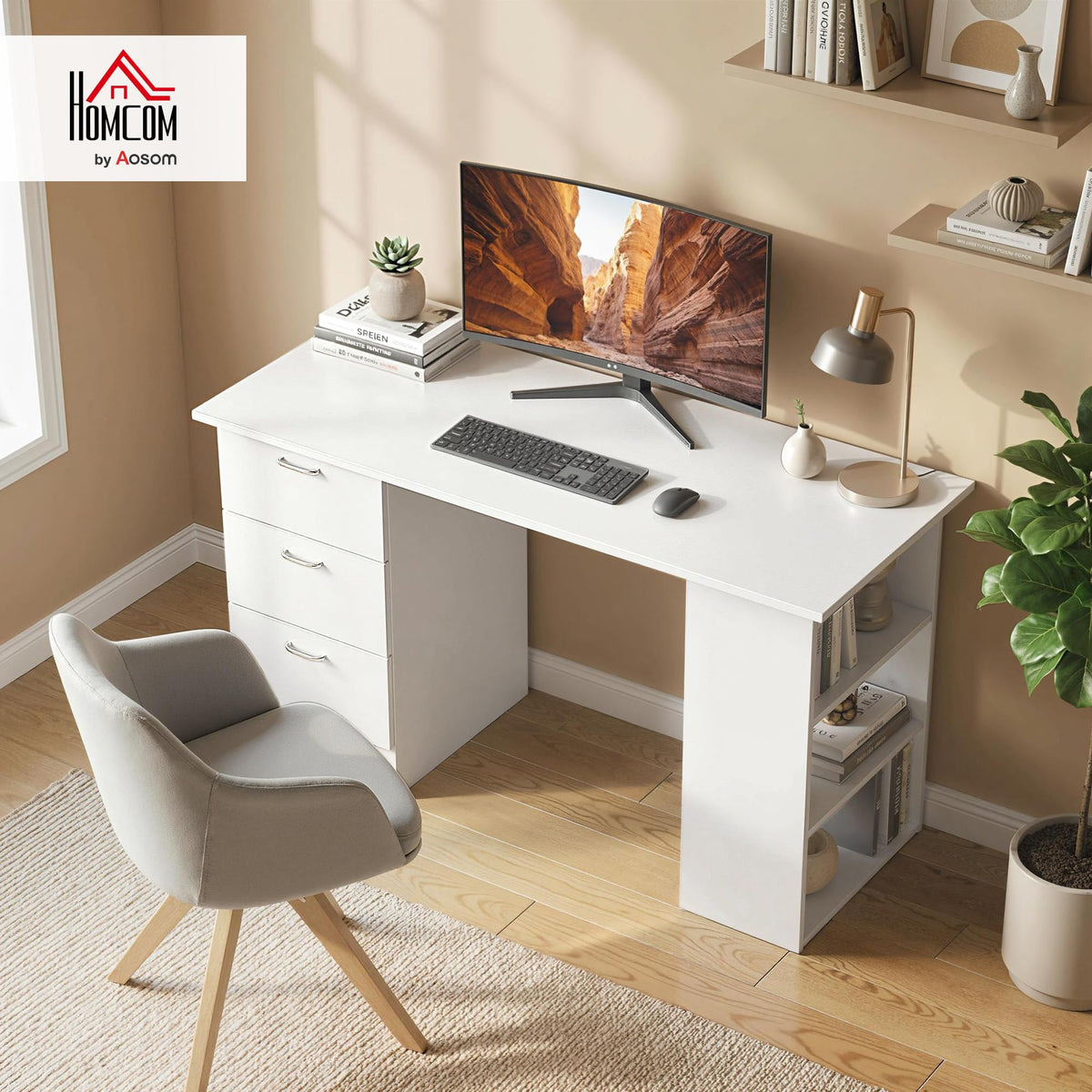 White Computer Desk with Drawers R925824