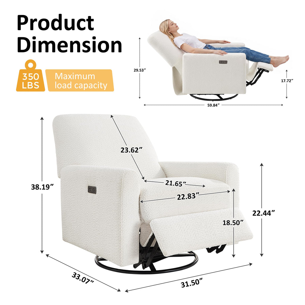 White Power Rocking Recliner Chair O855584