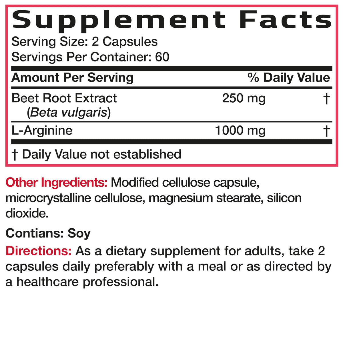 Beet Root L-Arginine 120 Capsules T4165