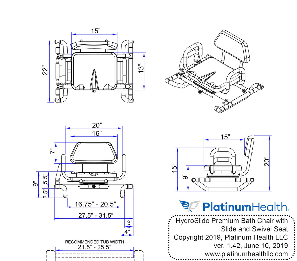 Blue Padded Sliding Shower Chair with Armrests Q791