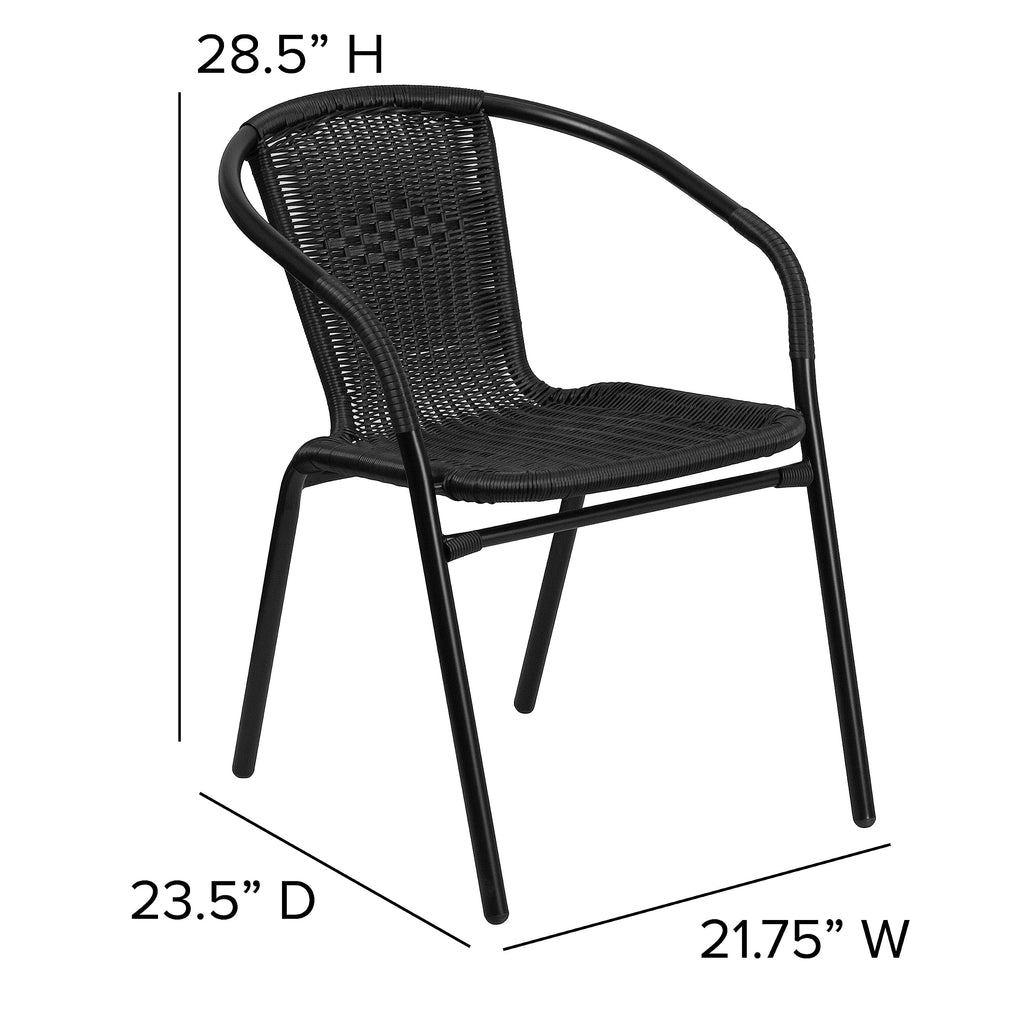 Black Rattan Stackable Dining Chairs Set of 4 P1496